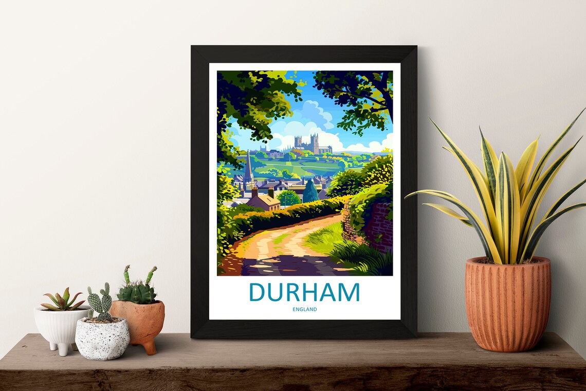 Durham England Cathedral Country Lane Village View Travel Poster - Image 3