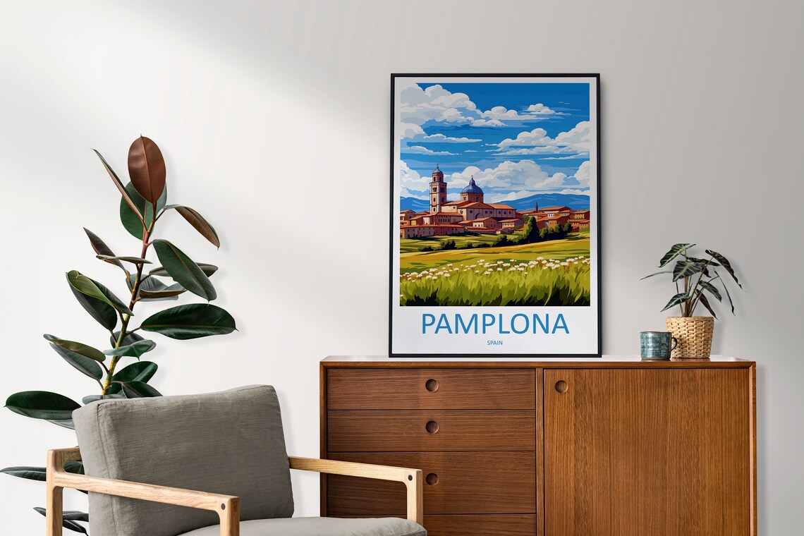 Pamplona Spain Cathedral Skyline Meadow Flower Fields Travel Poster - Image 2