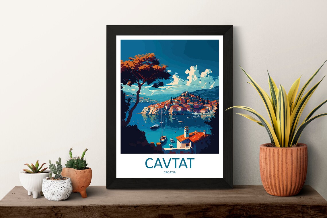 Cavtat Croatia Adriatic Harbor Old Town Illustrated Travel Poster - Image 3