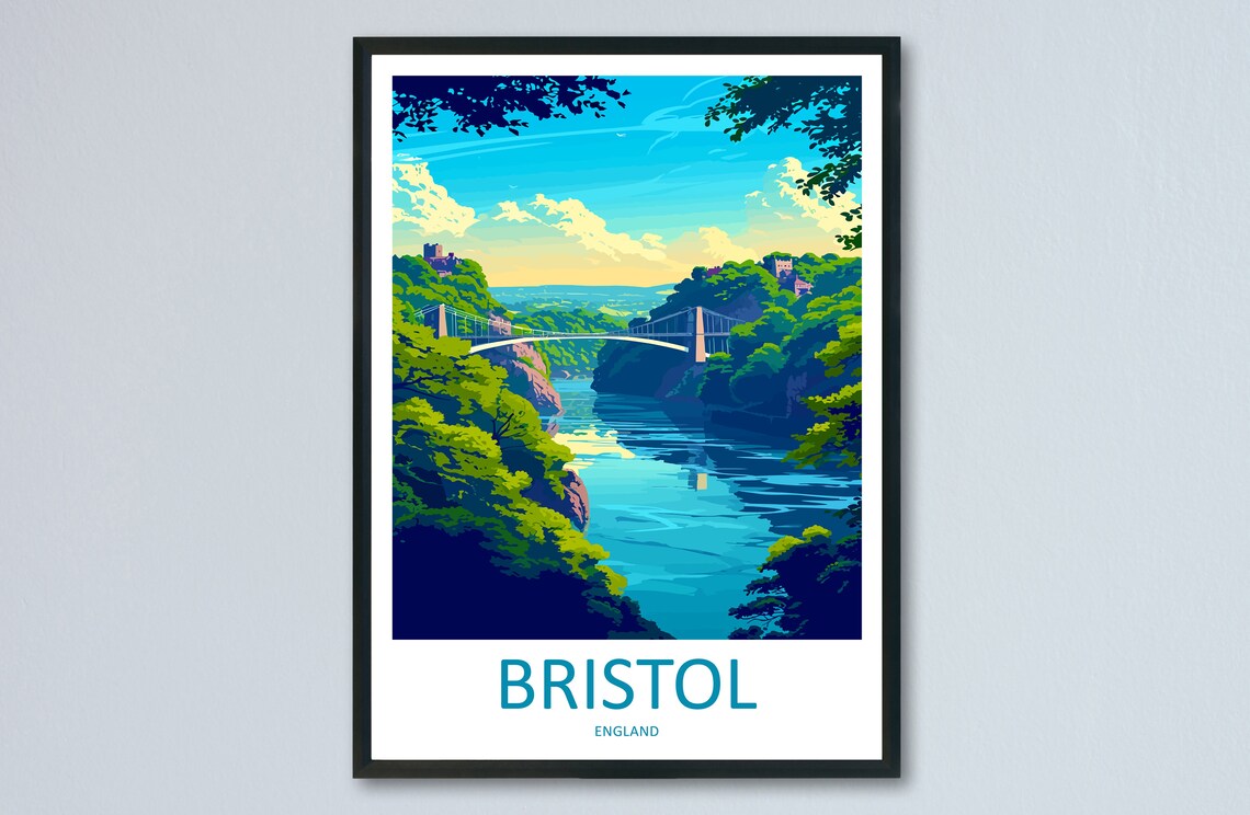 Bristol England Clifton Suspension Bridge Gorge Vintage Travel Poster