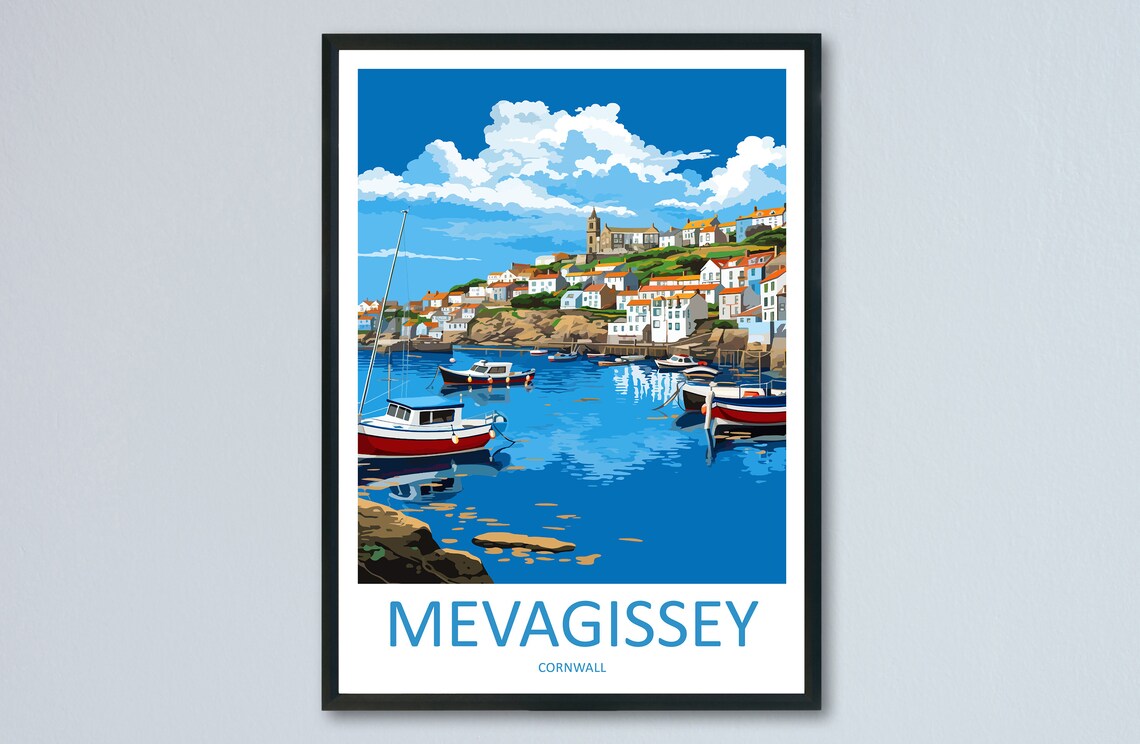 Mevagissey Cornwall Fishing Harbor Boats Seaside Travel Poster