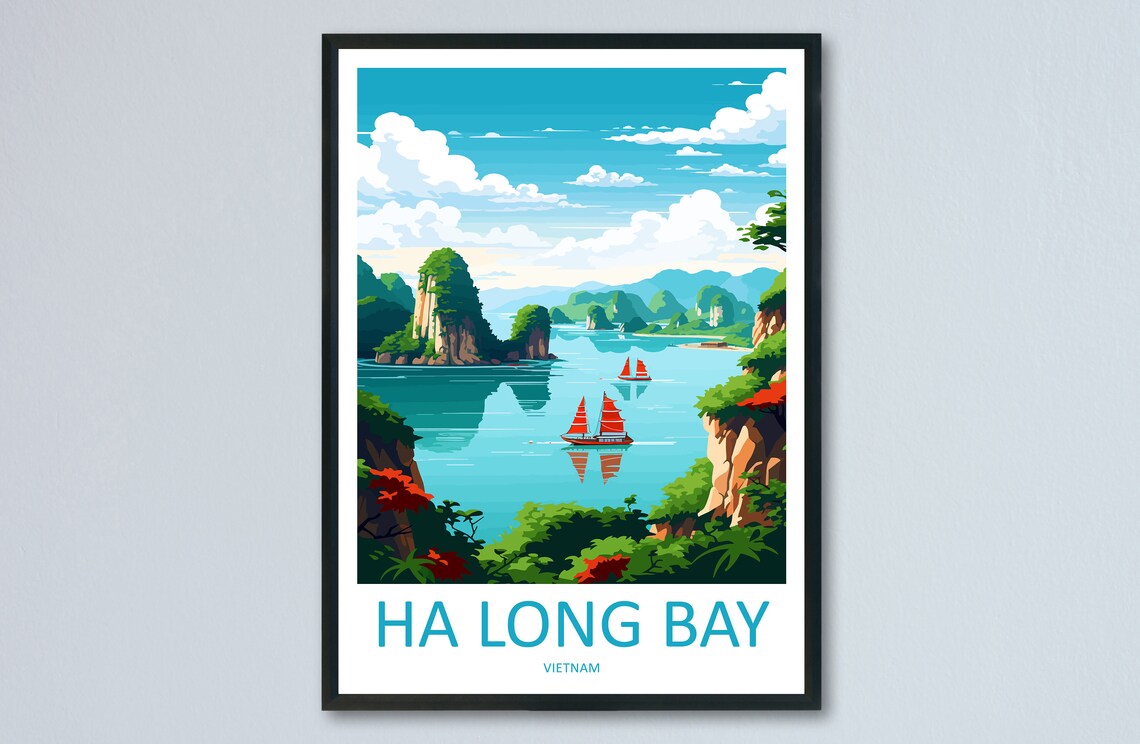 Ha Long Bay Islands Travel Poster, Vietnam View