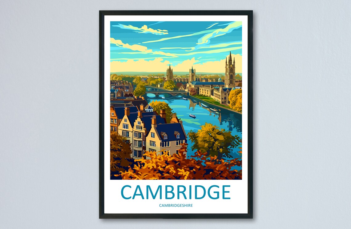 Cambridge Travel Poster, England Travel Art Print