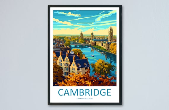 Cambridge Travel Poster, England Travel Art Print