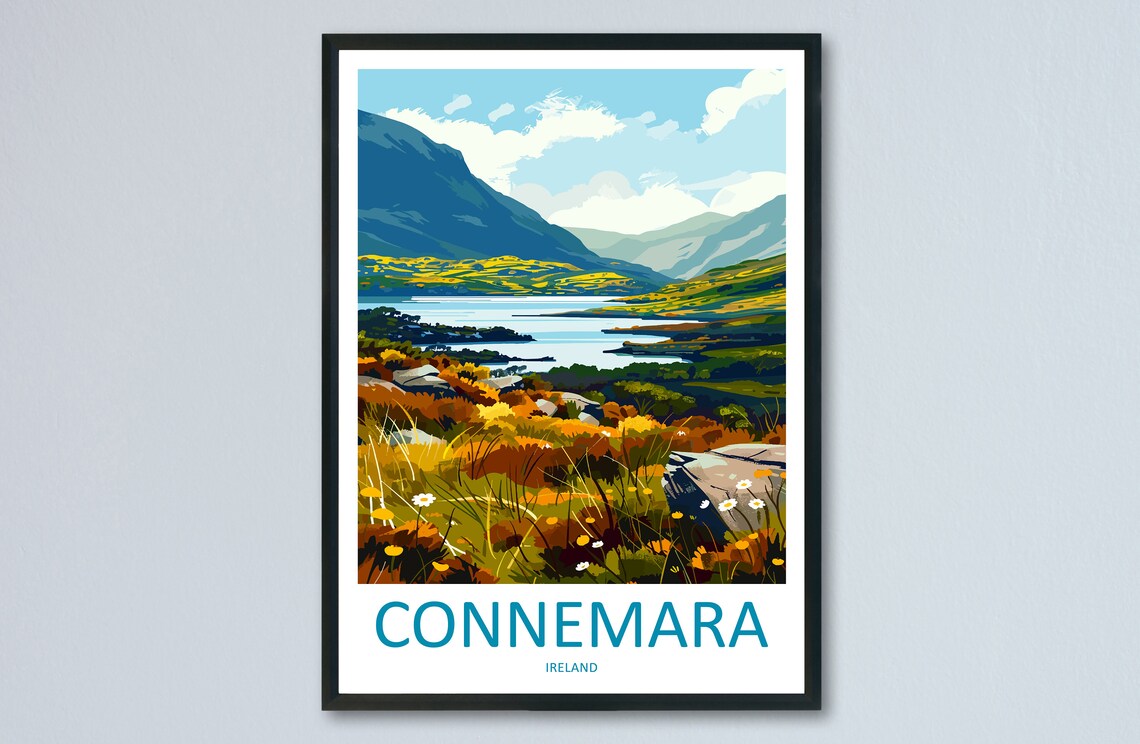 Connemara Ireland Mountain Lake Wildflower Meadow Travel Poster