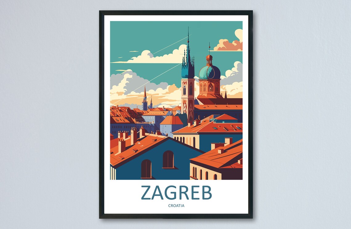 Zagreb Croatia Travel Poster, City Skyline Art