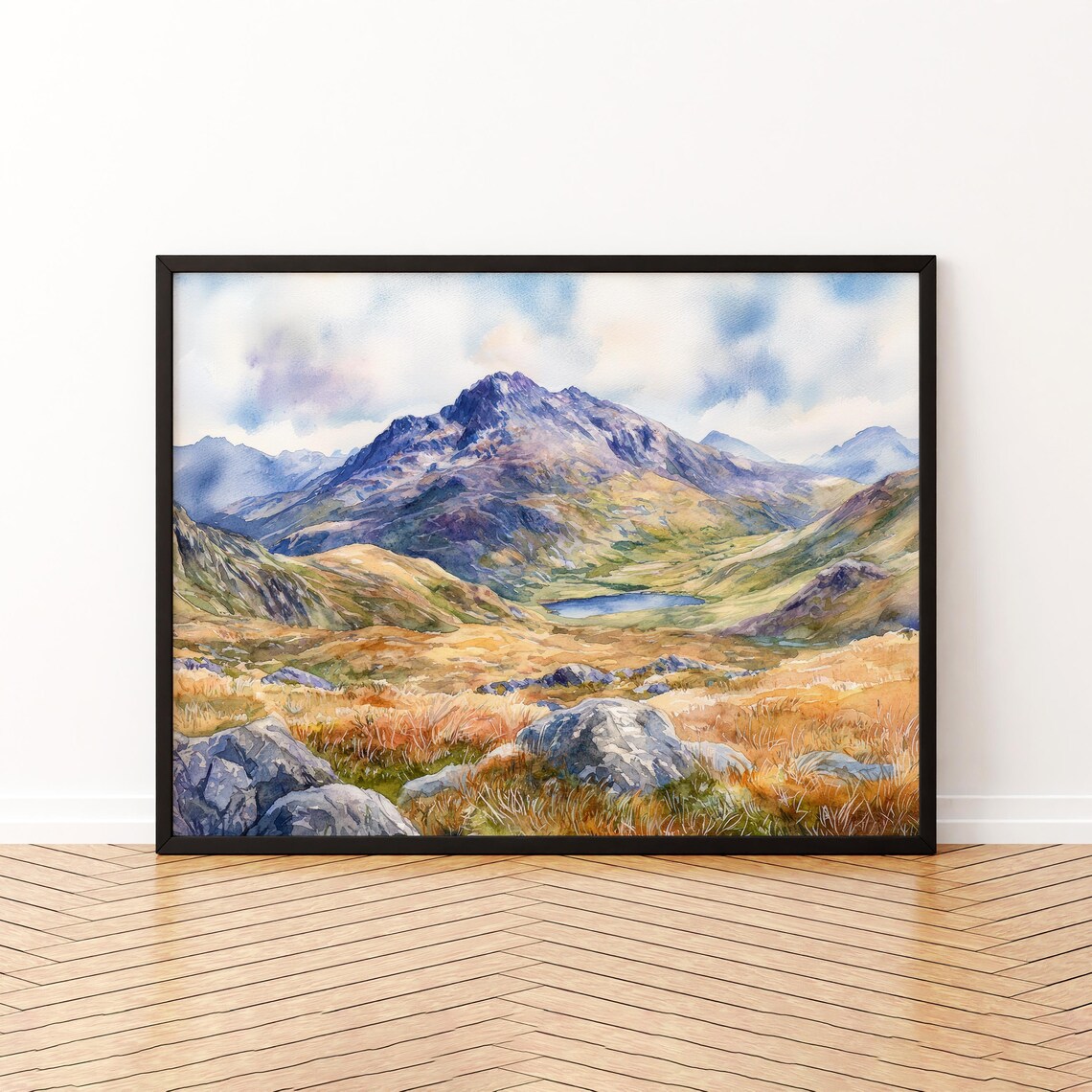 Scafell Pike Mountain Tarn Watercolor Lake District Landscape Poster