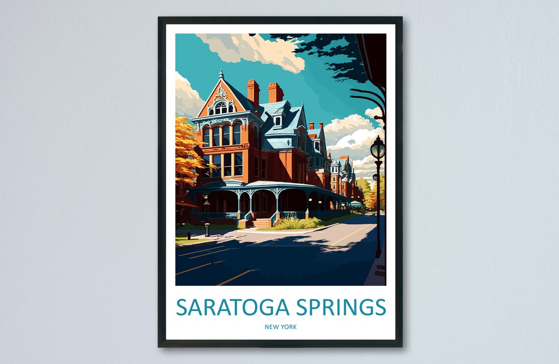 Saratoga Springs New York Historic Hotel Street View Travel Poster
