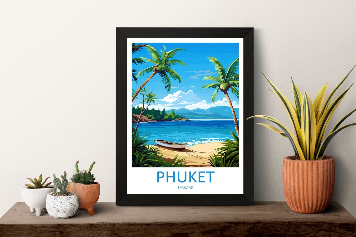 Phuket Tropical Beach Palm Trees Thailand Island Travel Poster - Image 3