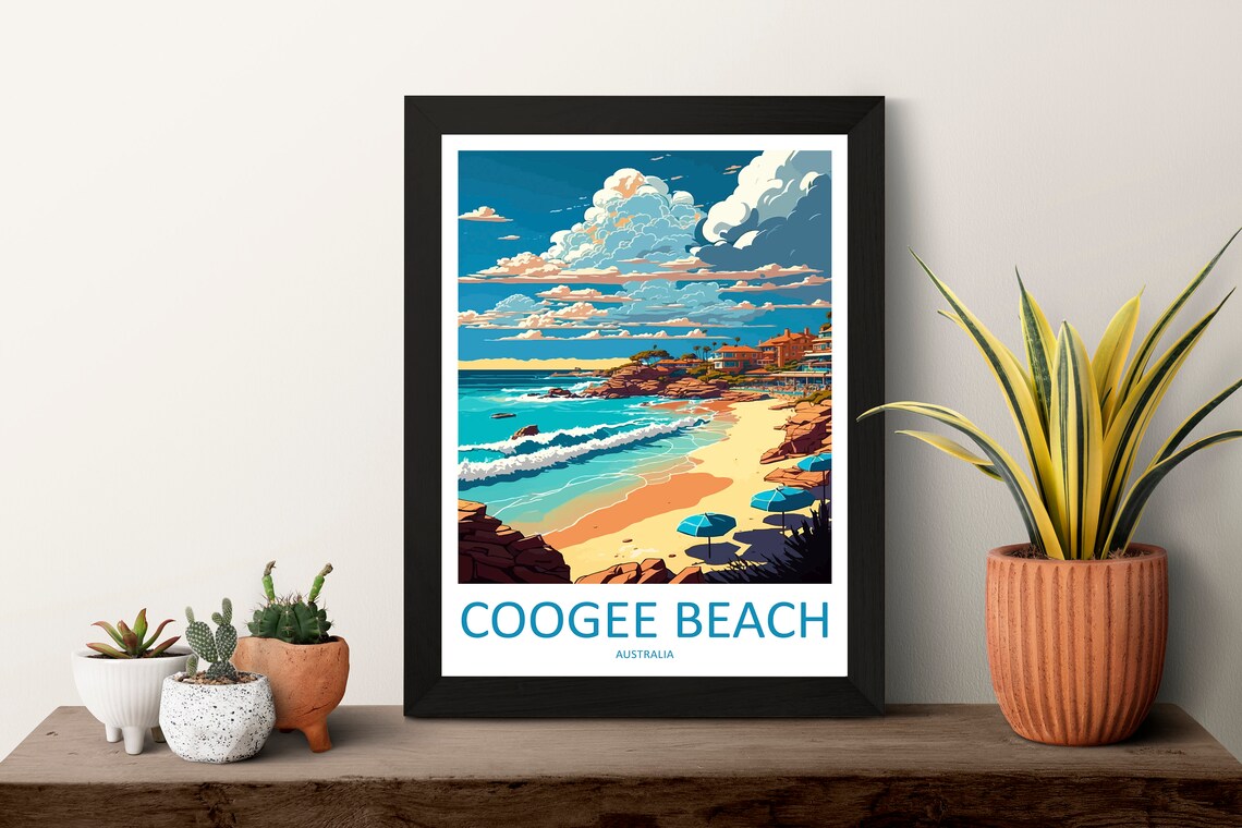 Coogee Beach Australia Sunny Coastal Cliff Vintage Travel Poster - Image 3