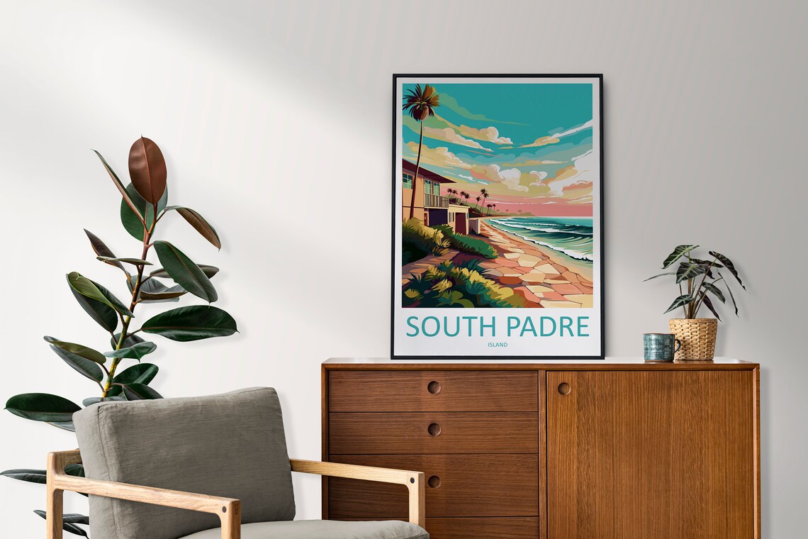 South Padre Island Beach Sunset Retro Travel Illustration Poster - Image 2
