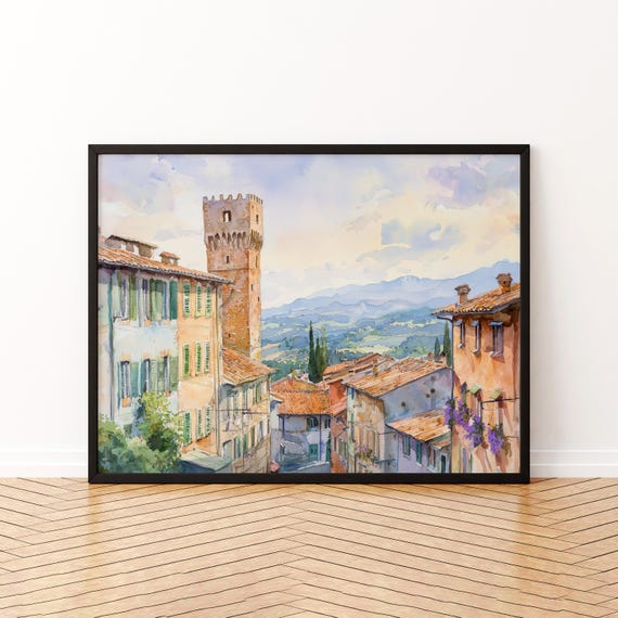Lucca Watercolor Poster Landscape Wall Art Hanging Home Dcor Gift Lovers Italy