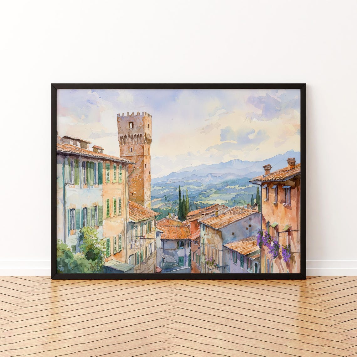 Lucca Watercolor Poster Landscape Wall Art Hanging Home Dcor Gift Lovers Italy