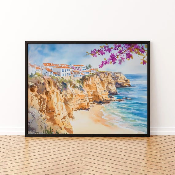 Albufeira Watercolor Poster Landscape Wall Art Hanging Home Dcor Gift Lovers Portugal