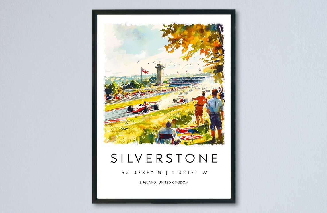Silverstone England Formula Race Circuit Watercolor Grand Prix Poster