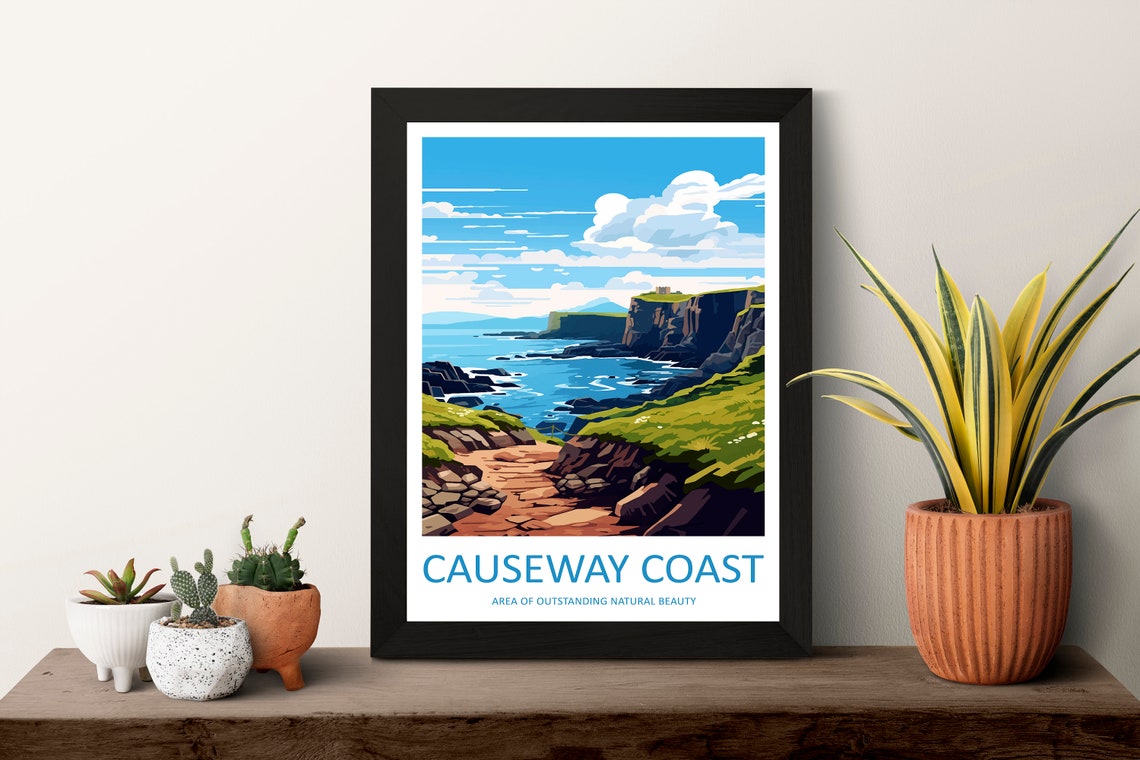Causeway Coast Dramatic Dark Cliffs Above a Rocky Ocean Shore Poster - Image 3