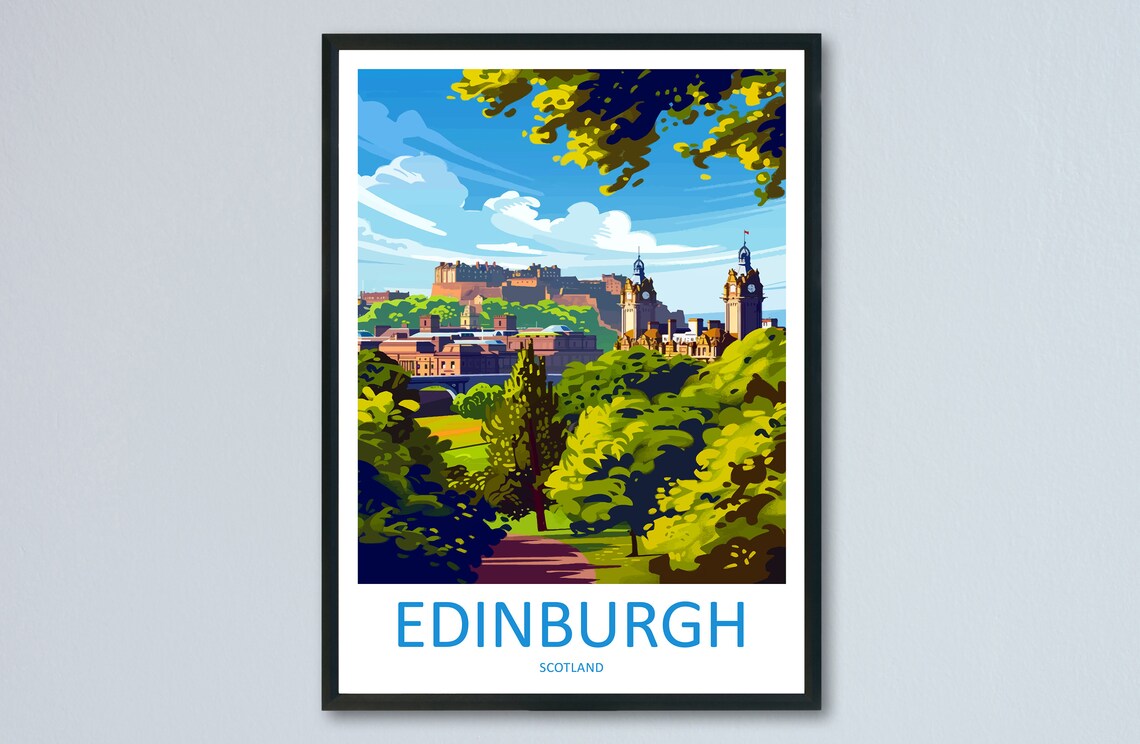 Edinburgh Scotland Castle Cityscape Garden View Travel Poster