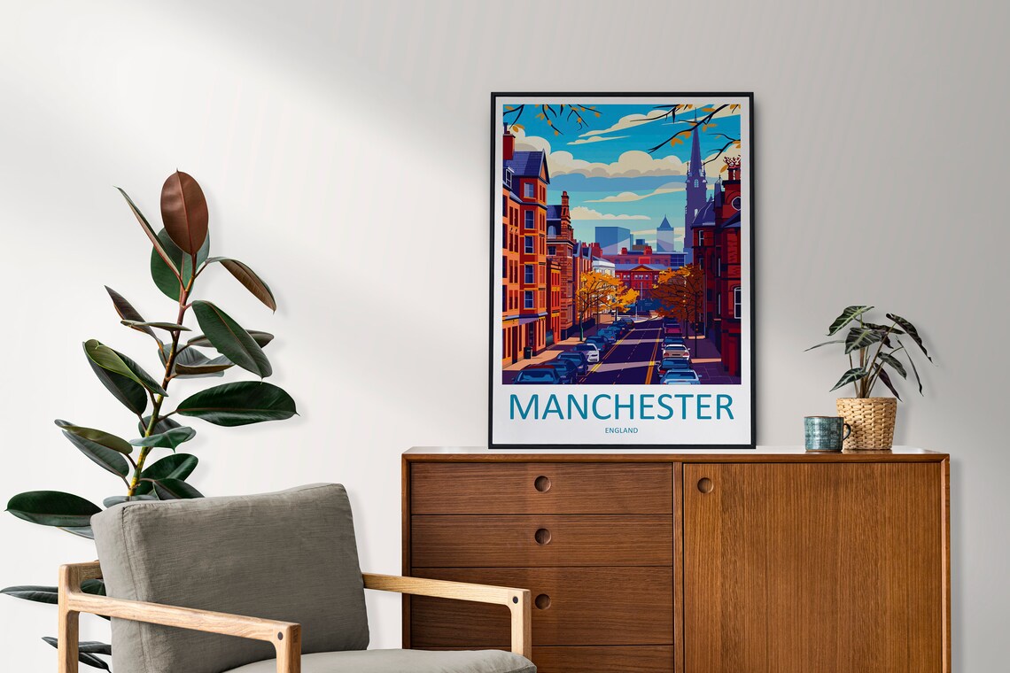 Manchester England Historic Street Autumn Cityscape Travel Poster - Image 2