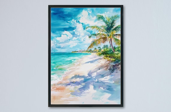 Turks And Caicos Watercolor Turquoise Beach Palm Paradise Poster