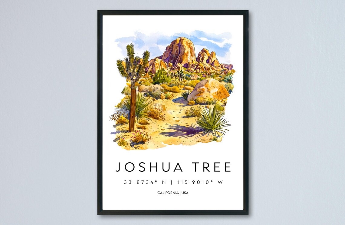Joshua Tree National Park California Watercolor Desert Art Poster