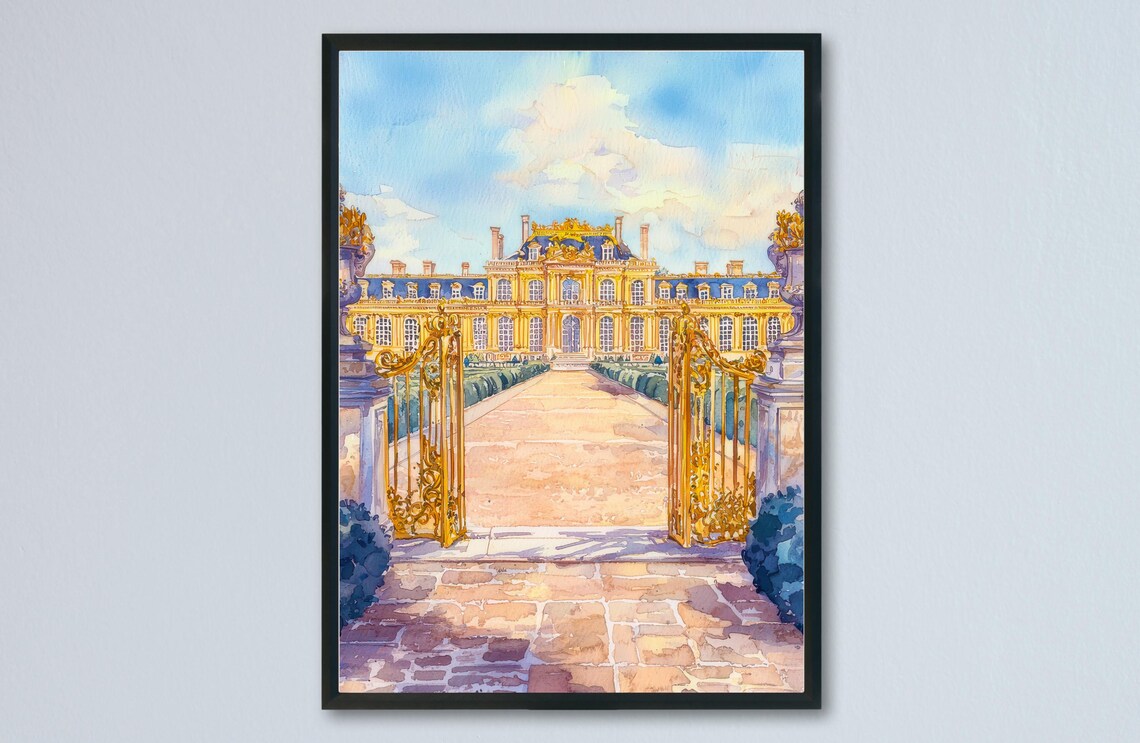 Palace of Versailles France Golden Gates Gardens Watercolor Art Poster