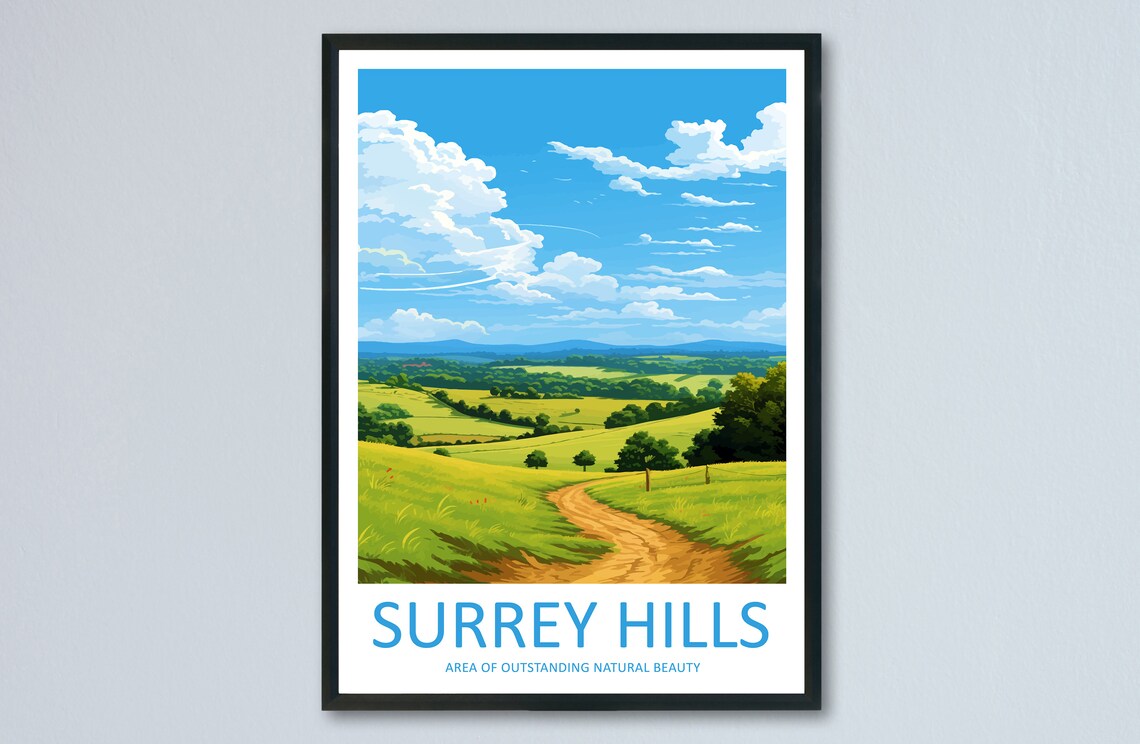 Surrey Hills Travel Poster, AONB Landscape