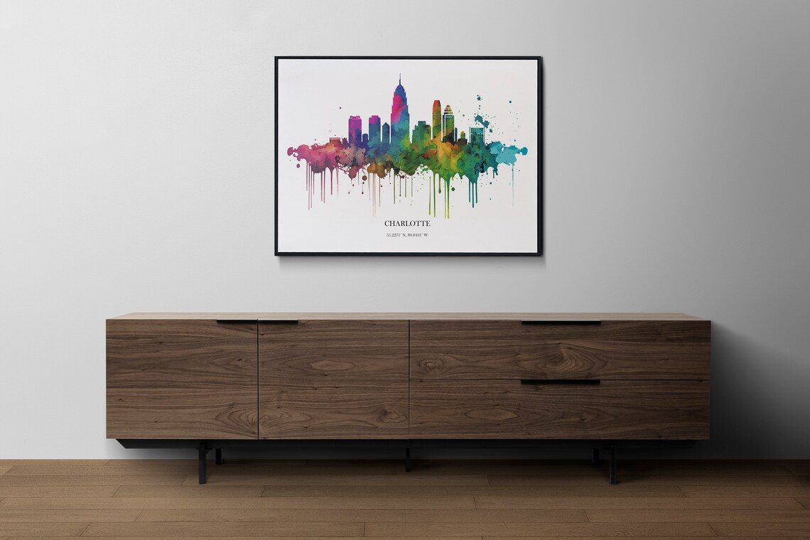 Charlotte Watercolor Skyline Art Print, Cityscape - Image 2