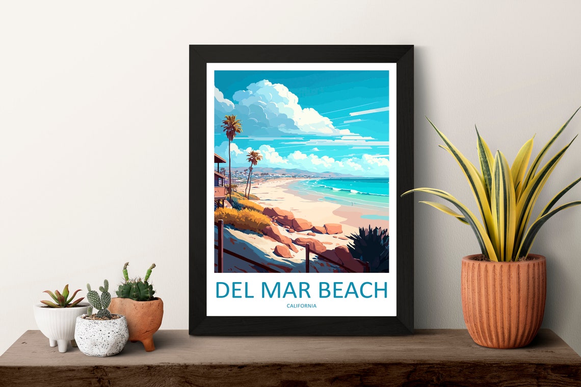 Del Mar Beach California Sandy Shore Palm Rocks Travel Poster - Image 3
