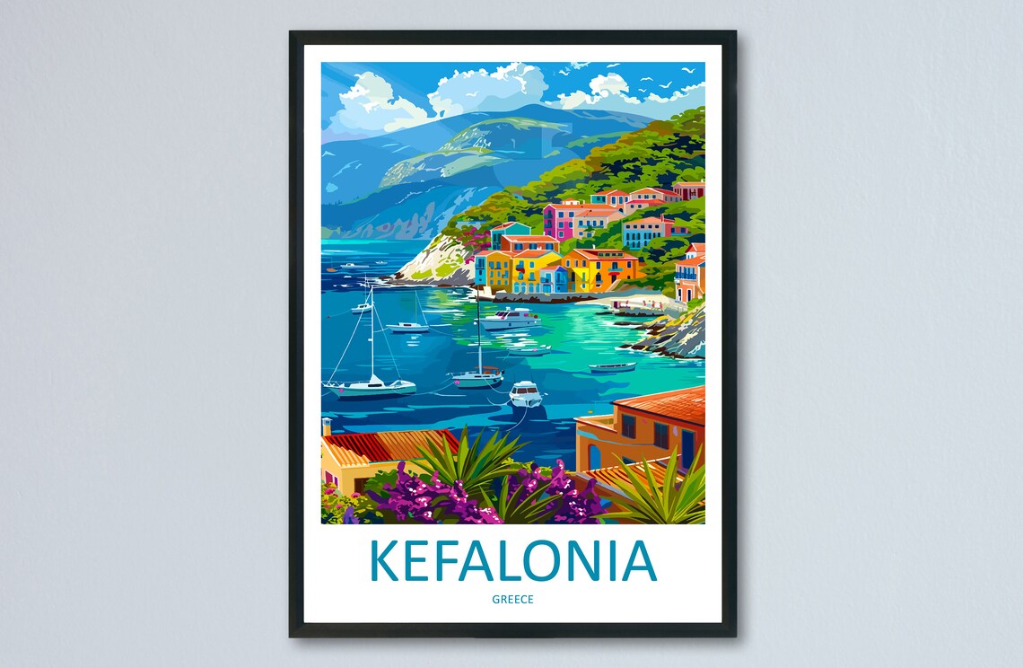 Kefalonia Travel Poster, Greece Wall Decor