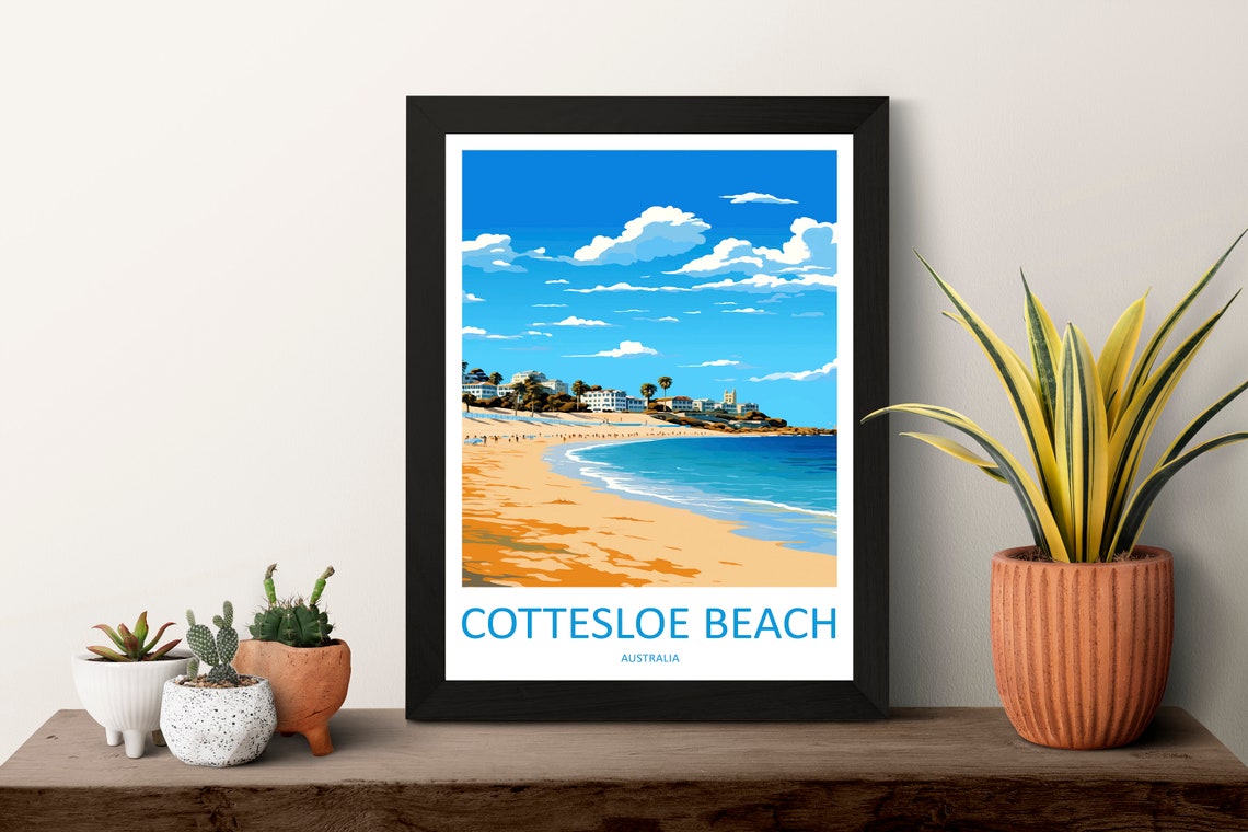Cottesloe Beach Australia Sunny Shoreline Illustration Poster - Image 3