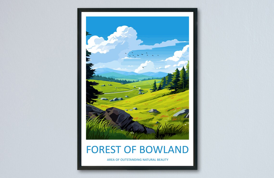 Forest of Bowland Fells Rocky Moorland Winding Trail Travel Poster