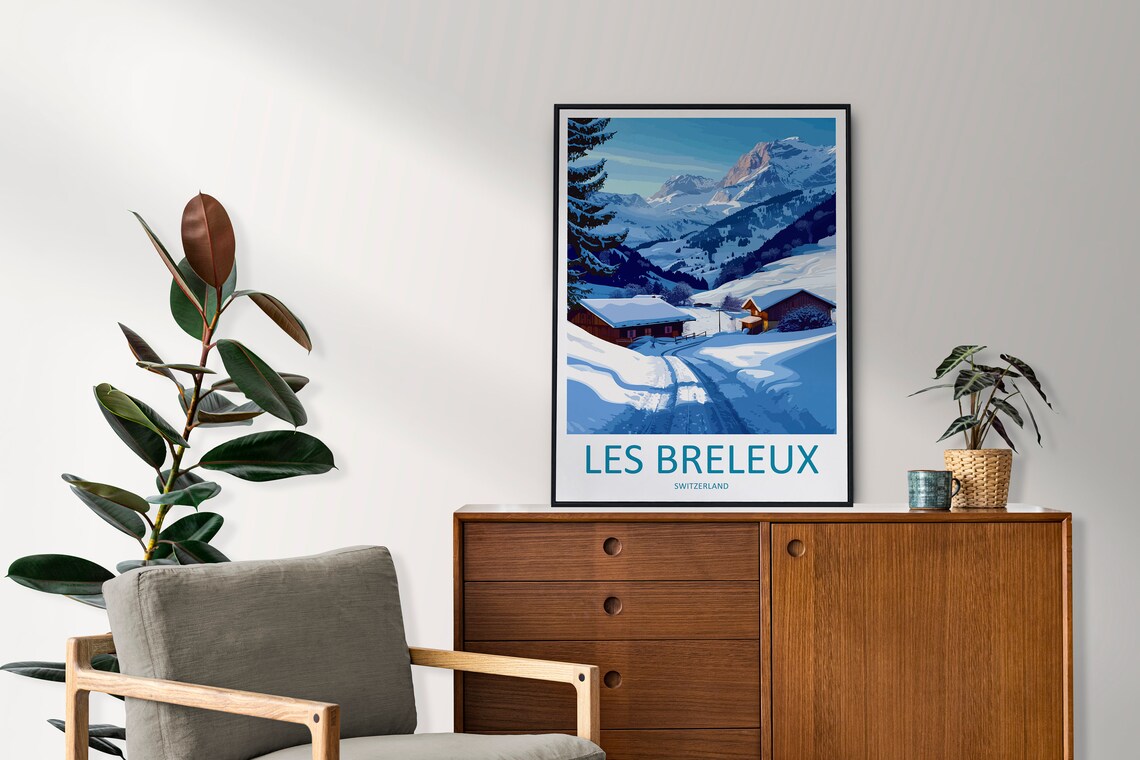 Les Breleux Switzerland Snowy Alpine Chalets Winter Scene Poster - Image 2