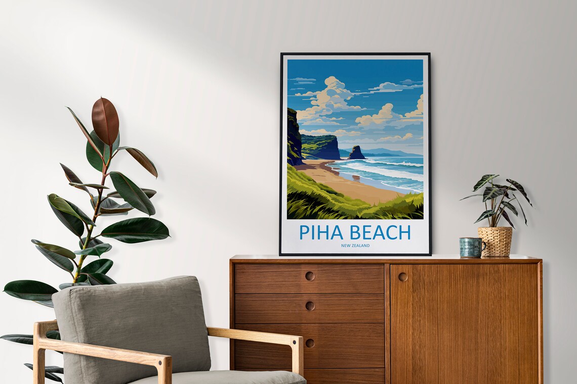 Piha Beach Travel Poster, New Zealand Coastal Art - Image 2