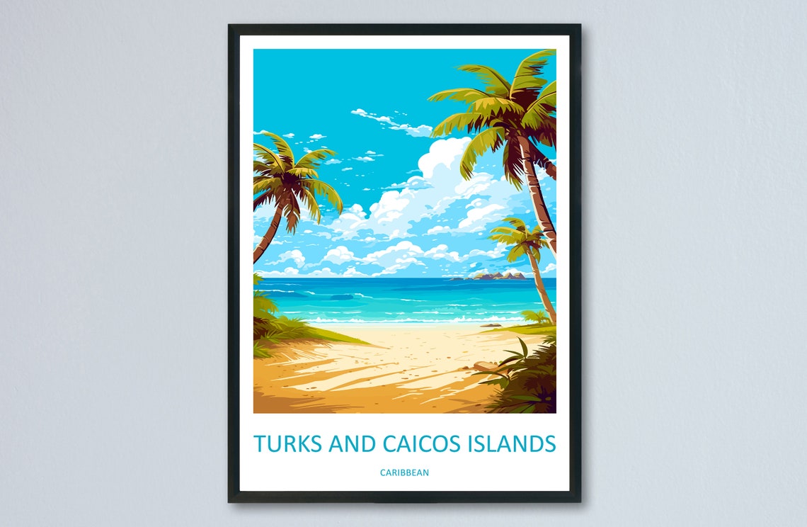 Turks and Caicos Islands Caribbean Palm Beach White Sand Travel Poster