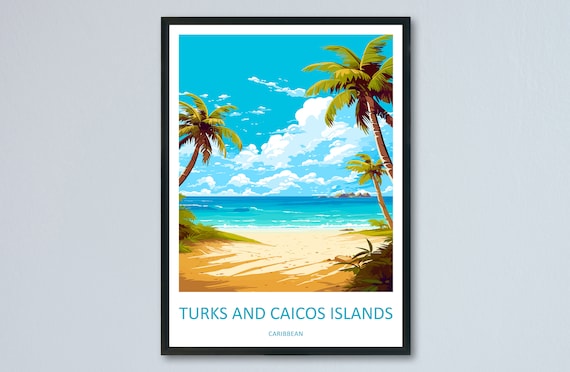 Turks and Caicos Islands Caribbean Palm Beach White Sand Travel Poster