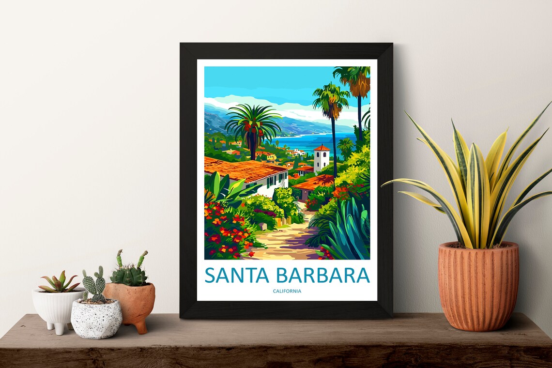 Santa Barbara Spanish Colonial Coastline California Travel Poster - Image 3