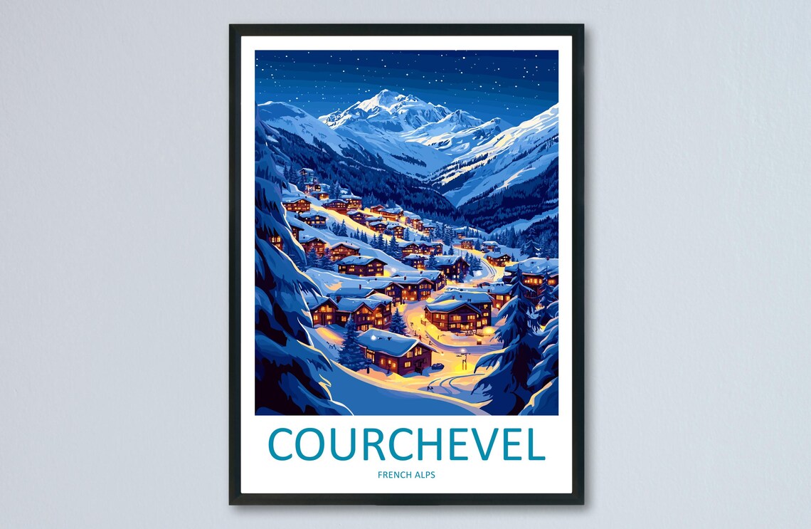 Magical Courchevel Night Ski Village French Alps Travel Poster