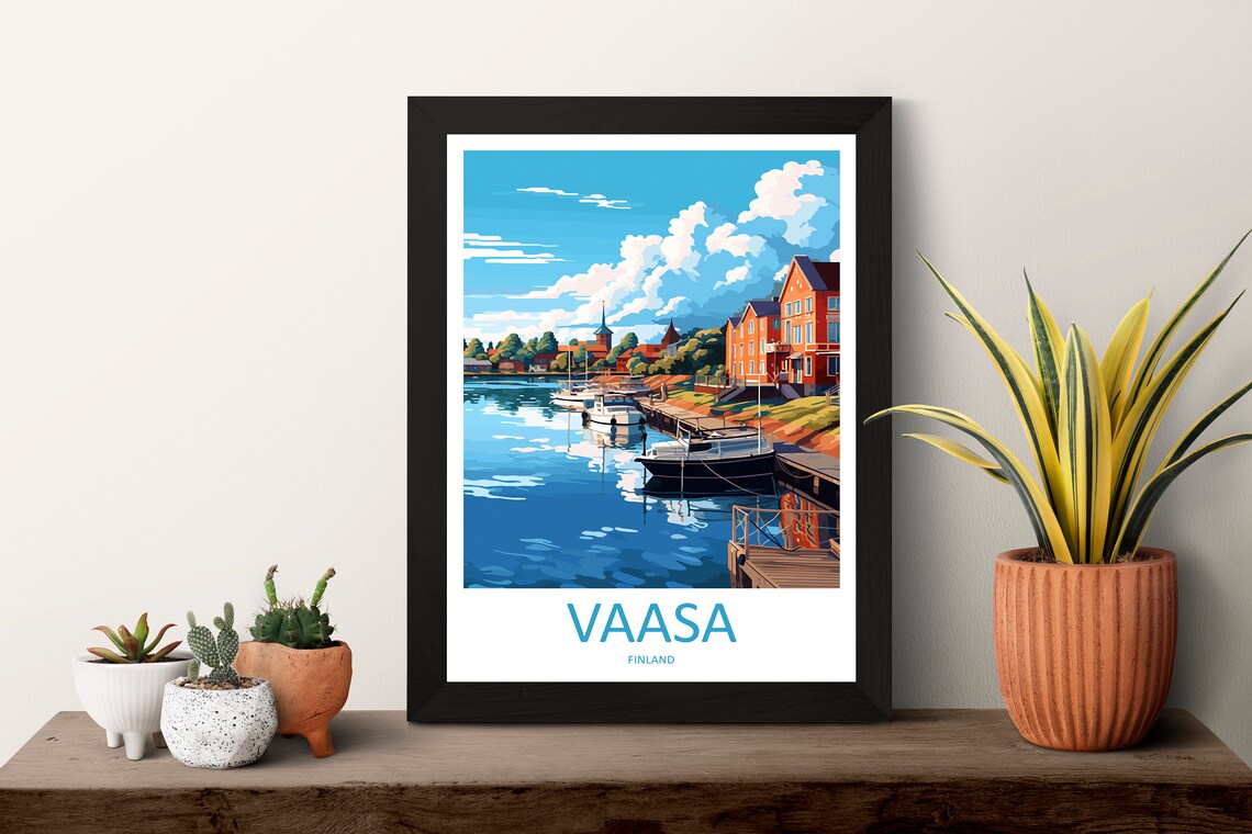 Vaasa Finland Marina Docked Boats Sunset Harbor Travel Poster - Image 3