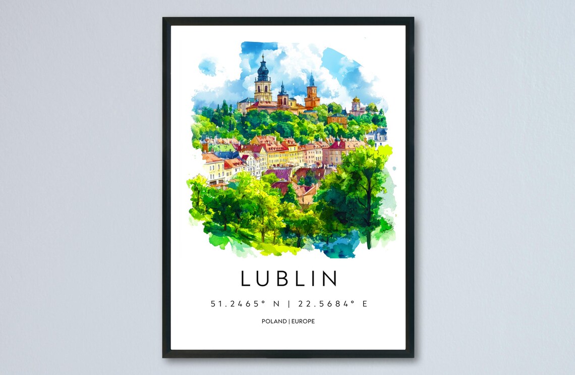 Lublin Poland Historic Old Town Watercolor Travel Art Poster