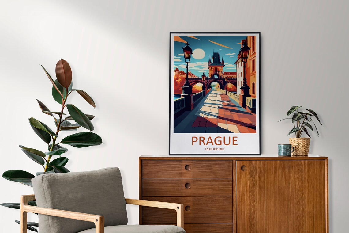 Prague Czech Republic Charles Bridge Tower Golden Light Poster - Image 2