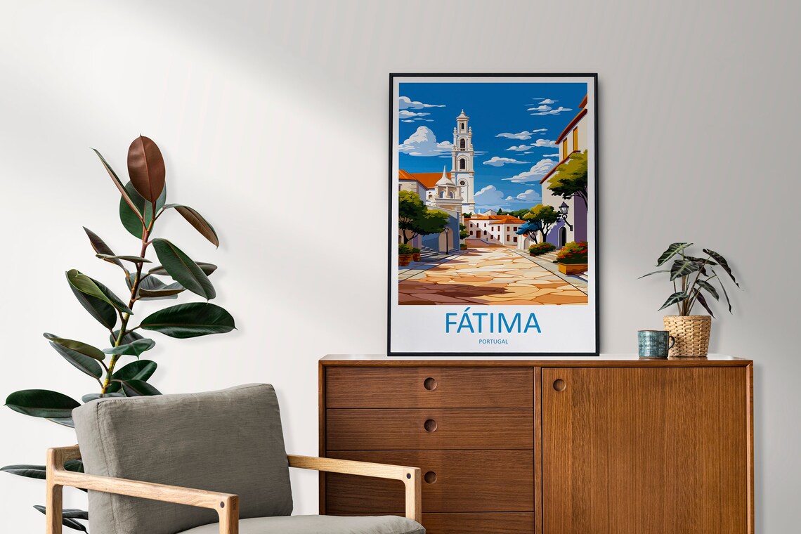 Fátima Portugal Church Square White Tower Pilgrim Travel Poster Art - Image 2