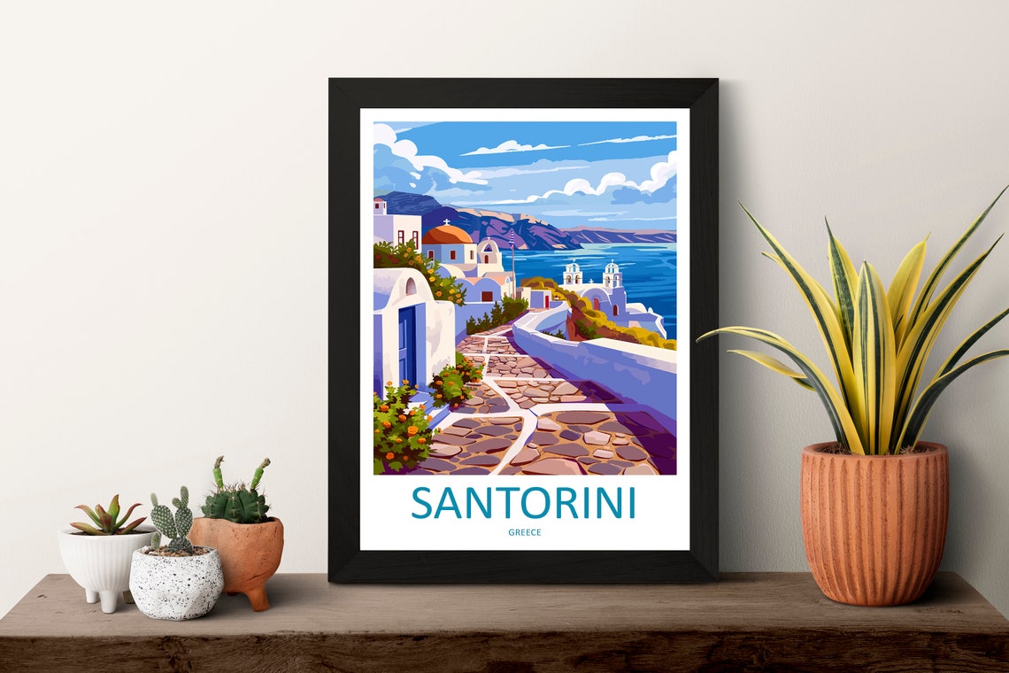 Santorini Greece Whitewashed Lane Orange Domes Caldera Travel Poster - Image 3
