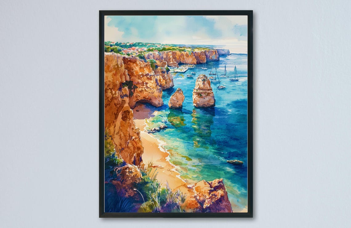 Lagos Watercolor Poster, Portugal Travel Art Print