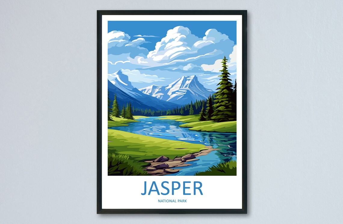 Jasper National Park Canadian Rockies River Valley Travel Poster