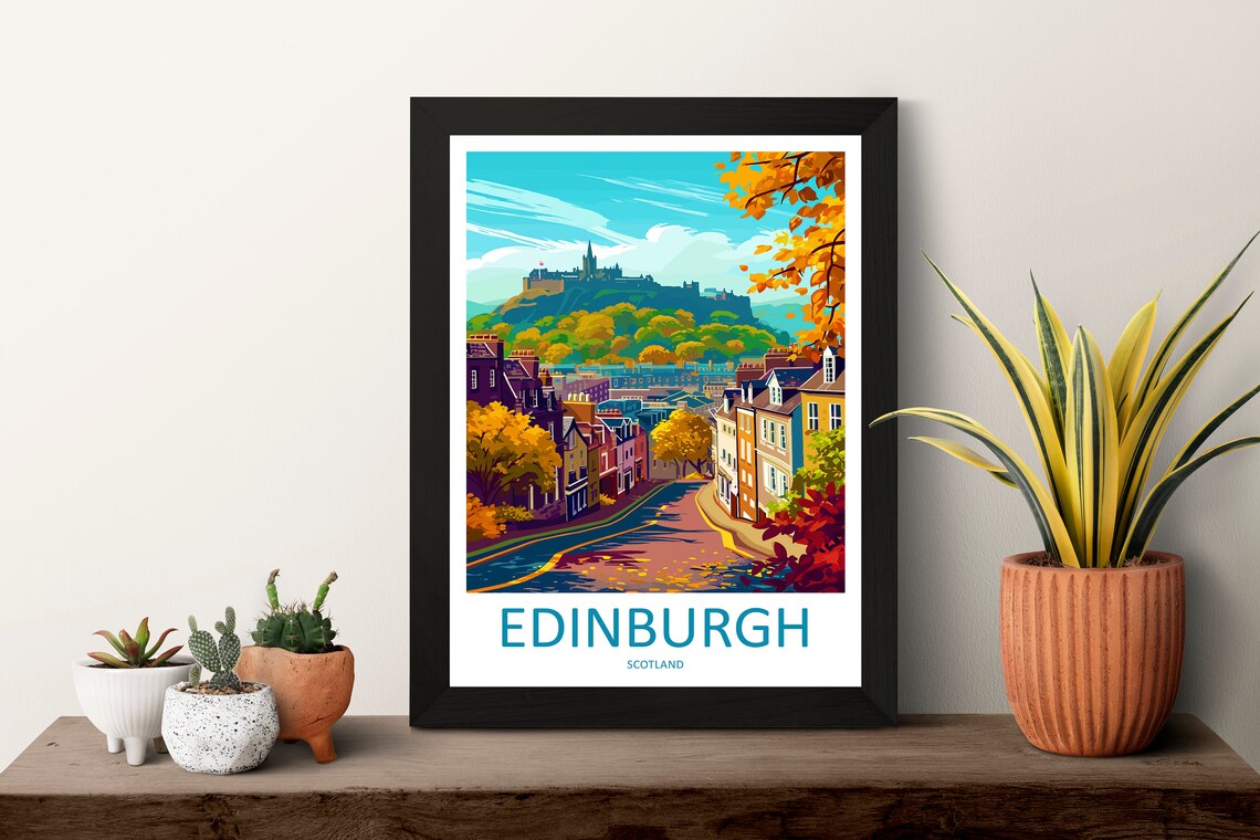 Edinburgh Scotland Castle Hill Autumn Street Golden Trees Poster - Image 3