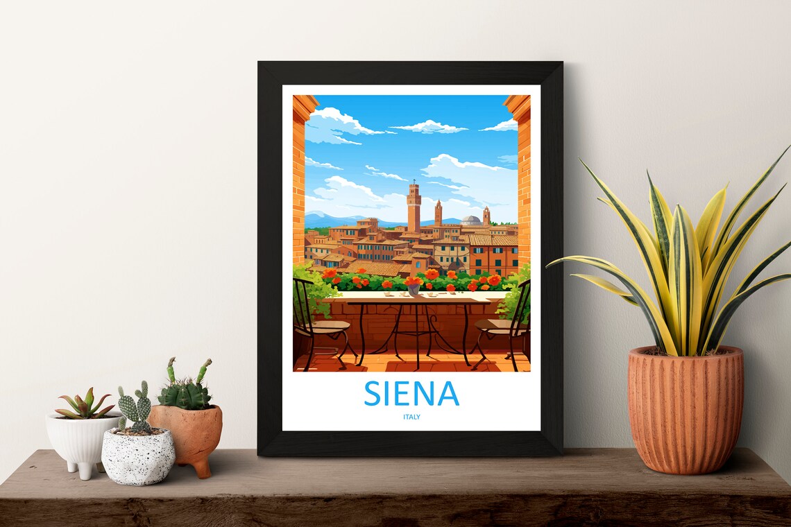 Siena Italy Terrace Overlooking Old Town Towers Tuscan Art Poster - Image 3