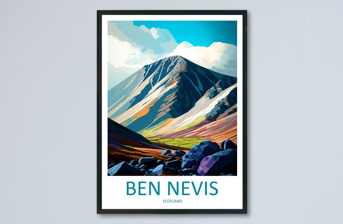 Ben Nevis Travel Poster, Scotland Place Decor