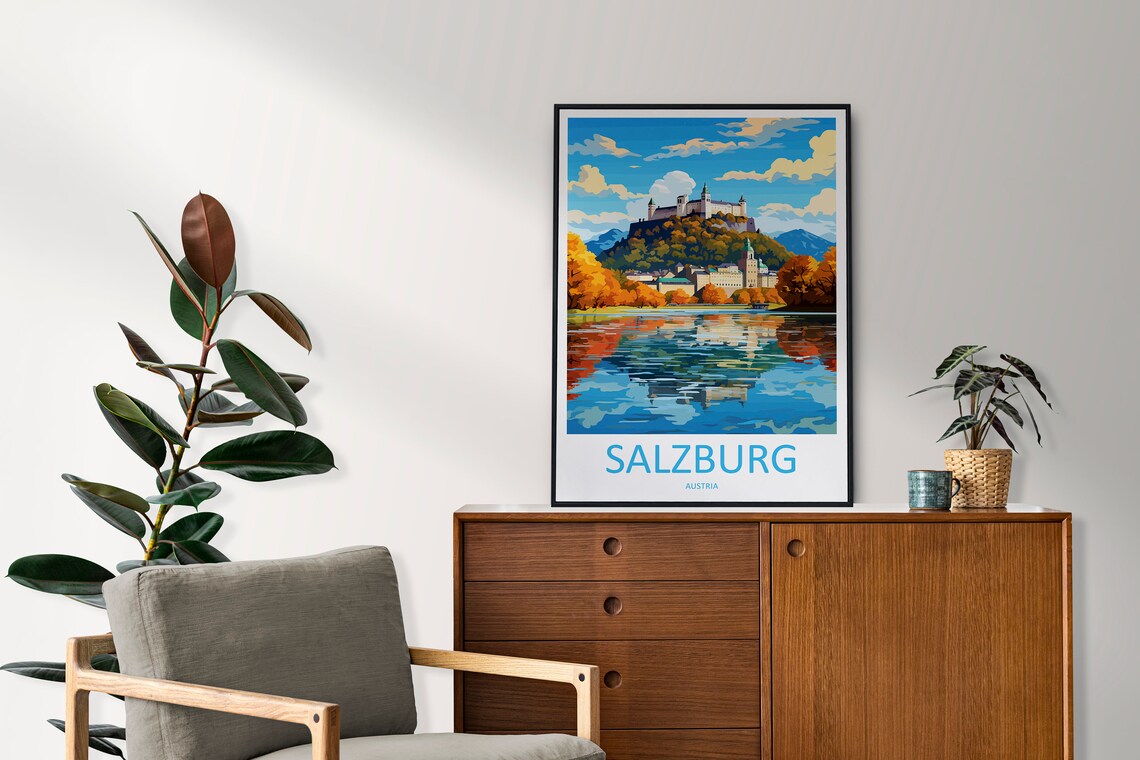 Salzburg Austria Hohensalzburg Fortress Over River Reflection Poster - Image 2