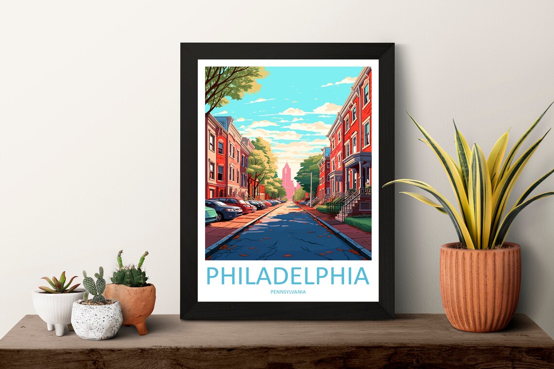 Philadelphia Historic Red Brick Rowhouse Street Travel Poster - Image 3