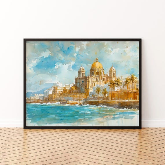 Cadiz Watercolor Poster Wall Art Hanging Home Dcor Gift Lovers Spain